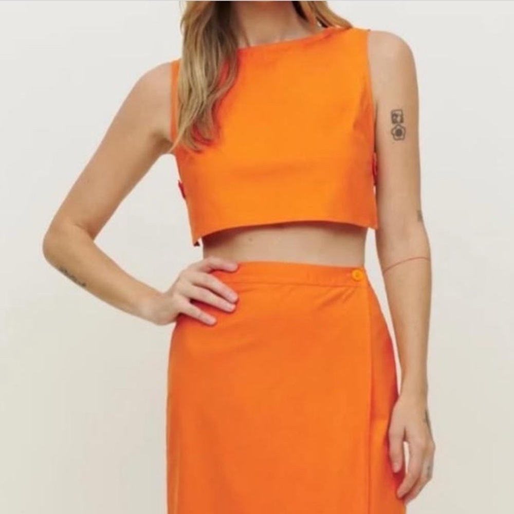 Size 0 Reformation Orange Crop Top and Skirt Set